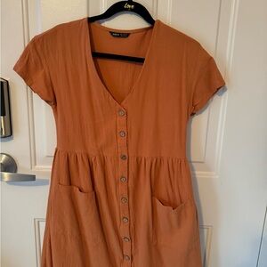 SHEIN Orange Flutter Sleeve V-Neck Midi Sundress